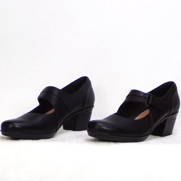 CLARKS COLLECTION size 9.5M black mid-heel Mary-Jane pumps cushioned insoles - Picture 4 of 14